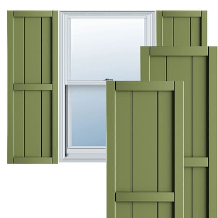 True Fit PVC, Four Board Framed Board-n-Batten Shutters, Moss Green, 21 1/2W X 33H